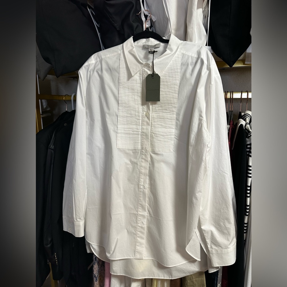 ALLSAINTS Oversize Avril Boyfriend White Button Up Shirt 👔